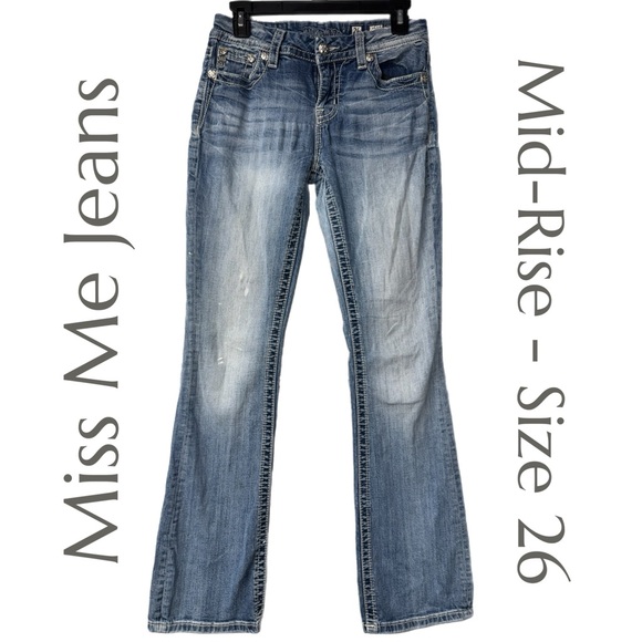 Miss Me Denim - Miss Me - Mid-Rise Easy Boot Jeans - Fleur-de-Lis Embroidery - Size 26